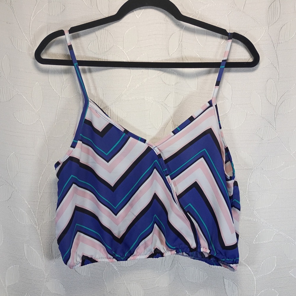 Charlotte Russe Blue Pink Chevron Surplice Crop Top Spaghetti Strap Large